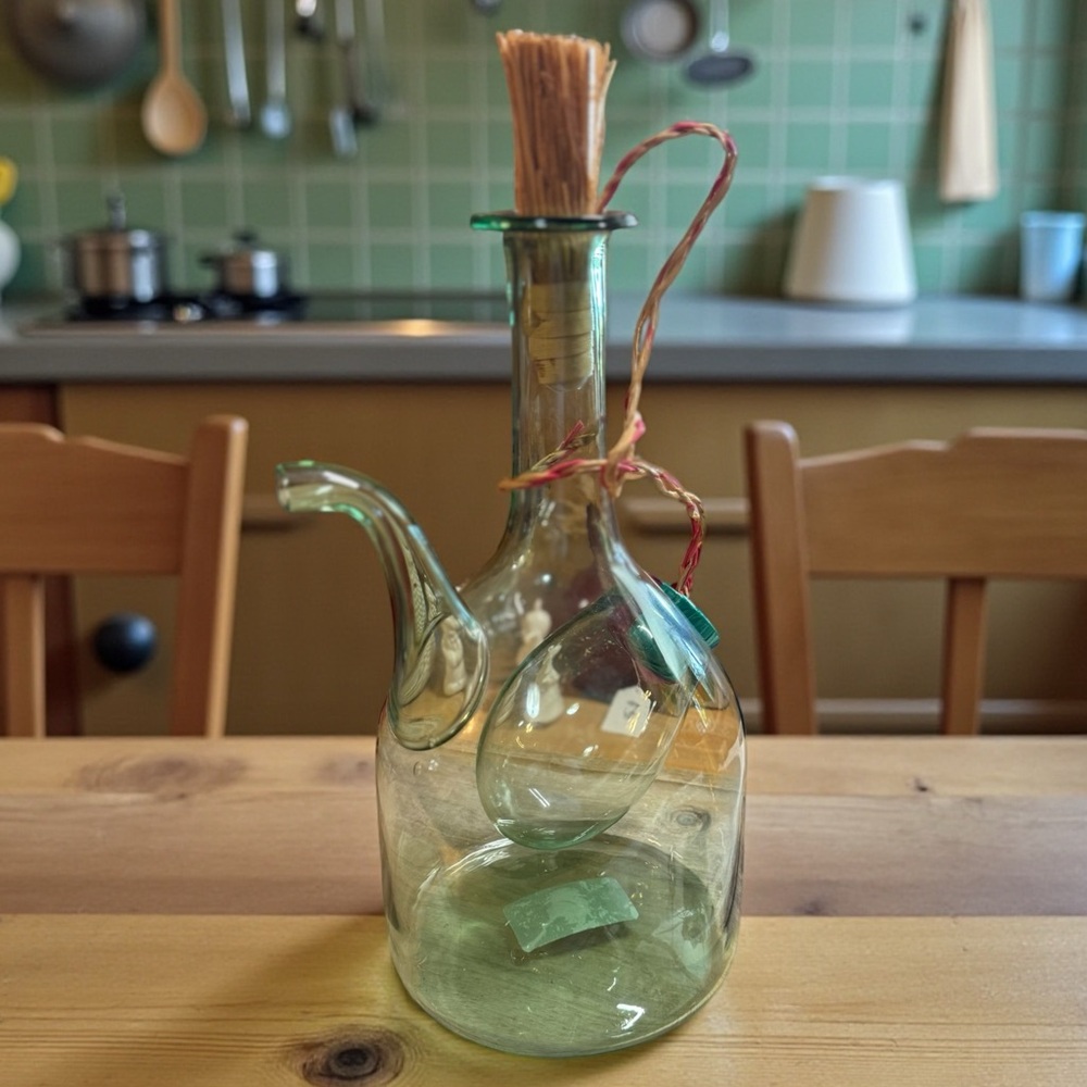 Vintage Empoli Italian Green Glass Wine Decanter with Ice Chamber